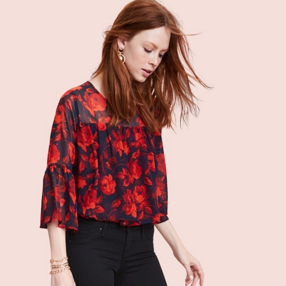 A New Day Women's Babydoll Floral Blouse XS